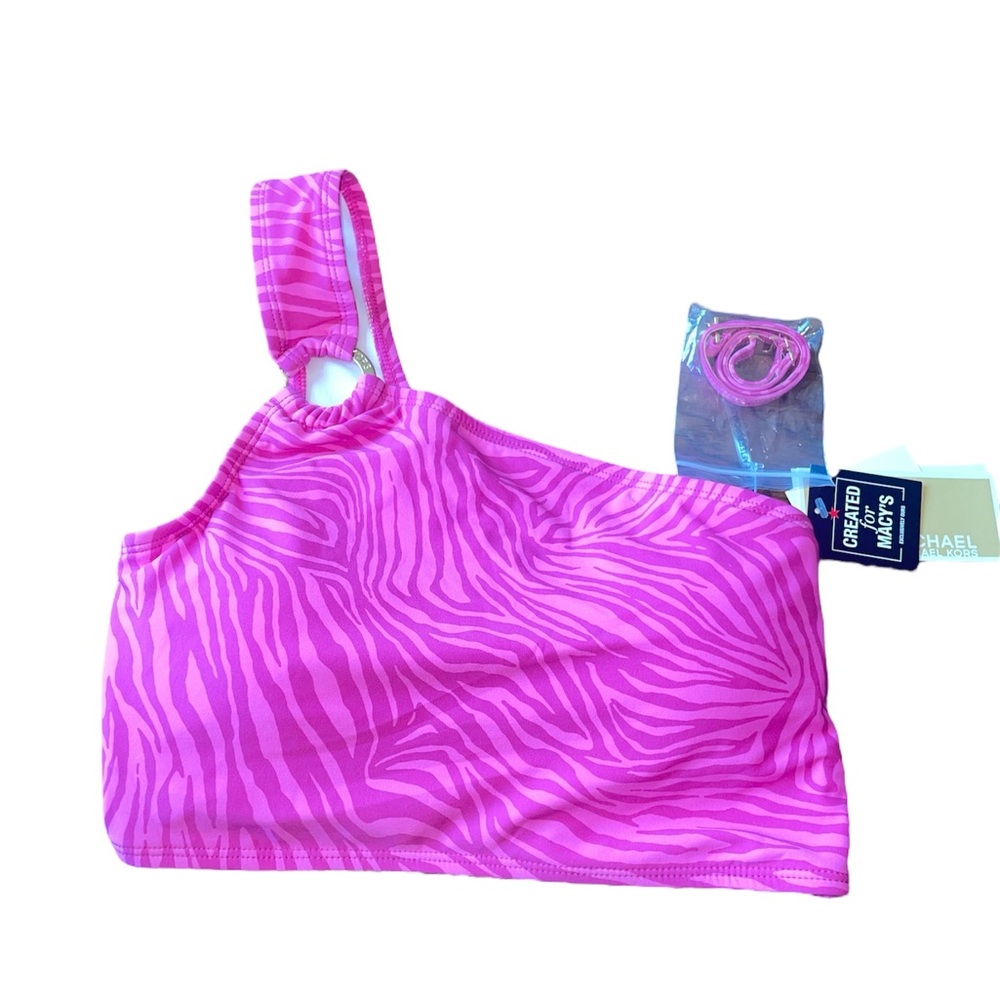 Michael Kors Pink Zebra Print One-Shoulder Top